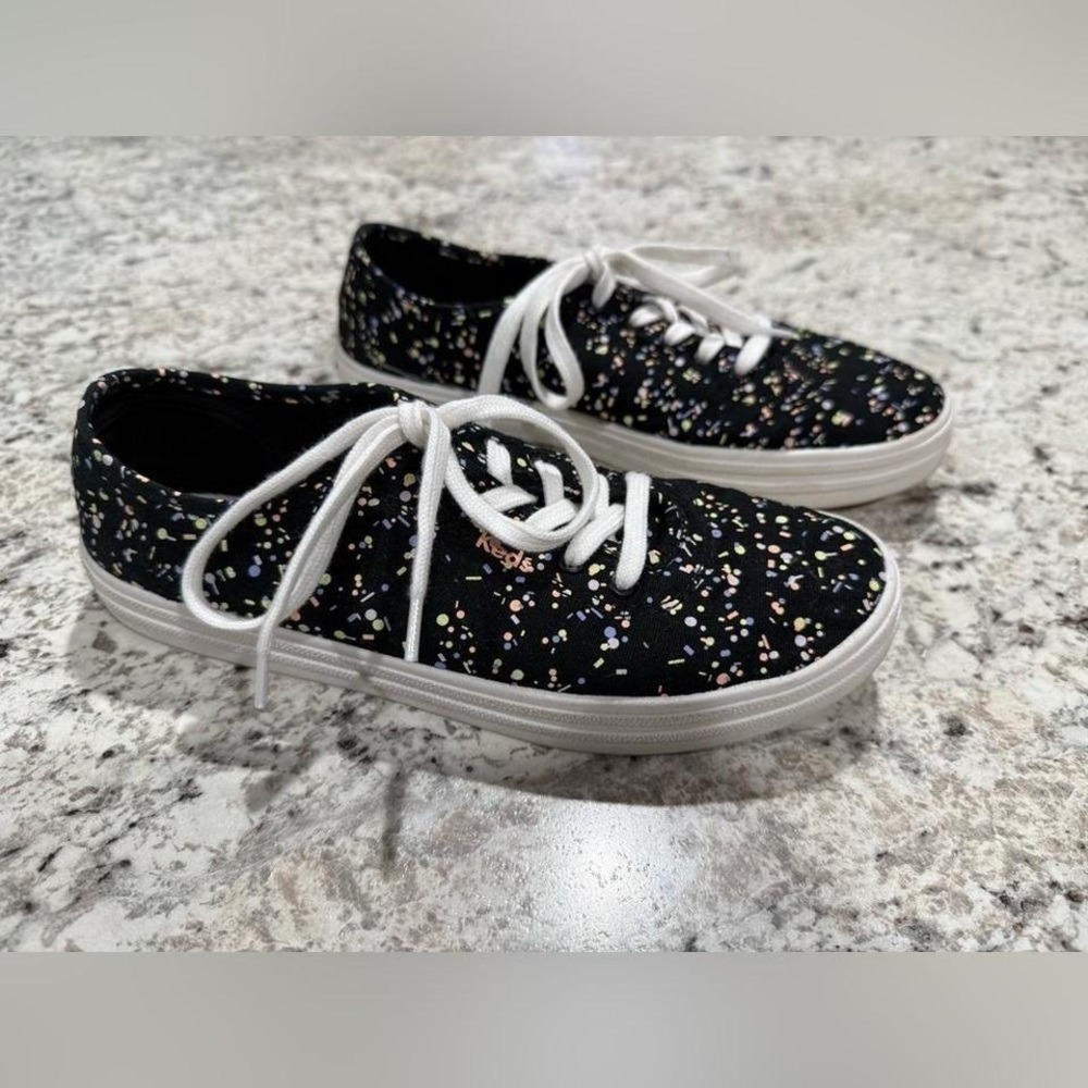 Keds Womens Size 8 Black Confetti Peach Yellow Lace Up Sneakers